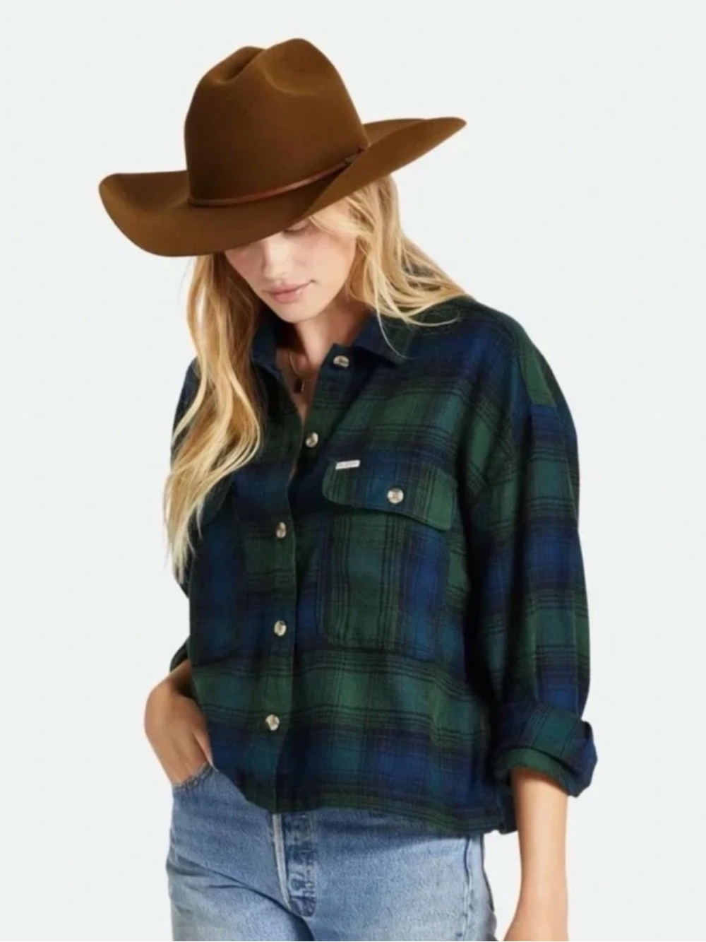 Brixton Women’s Original Bowery Flannel XS Pine Needle Deep Sea Plaid